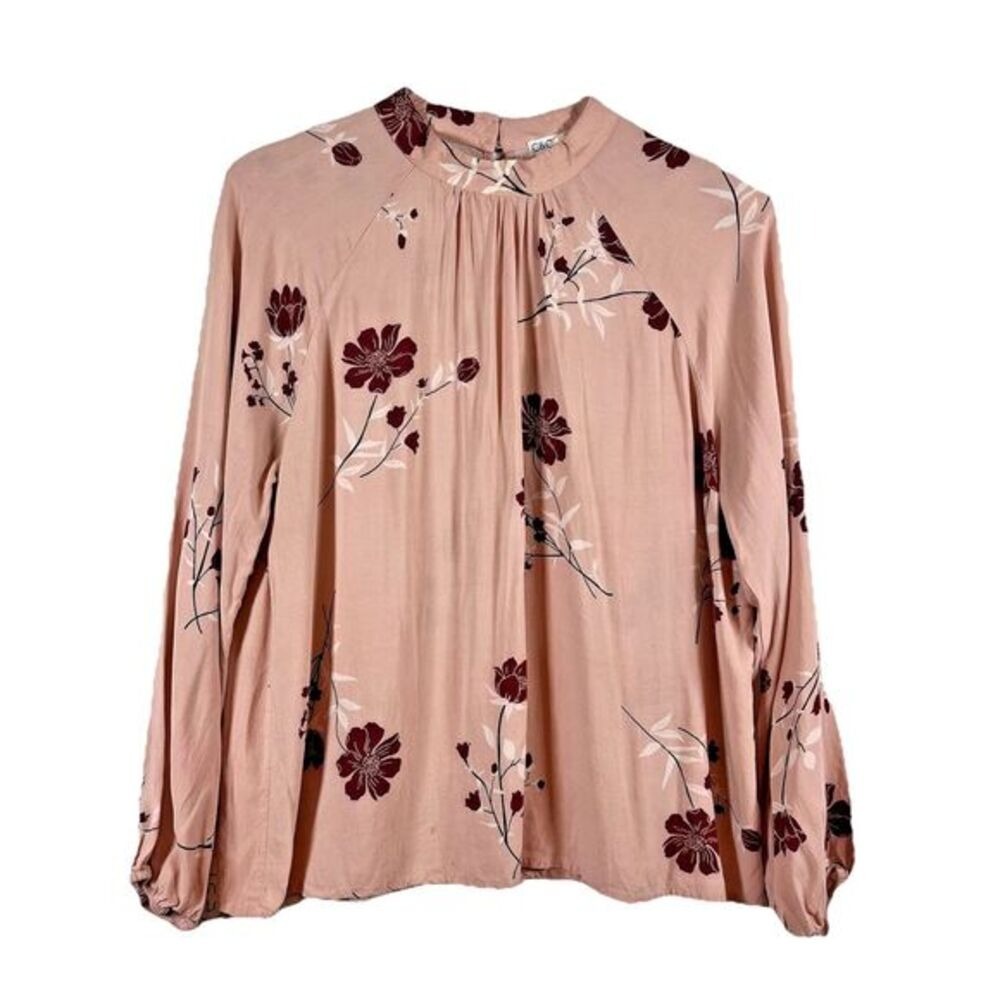 C&C‎ California Womens Blouse L Pink Peach High Neck Asian Blossom Floral Anthro